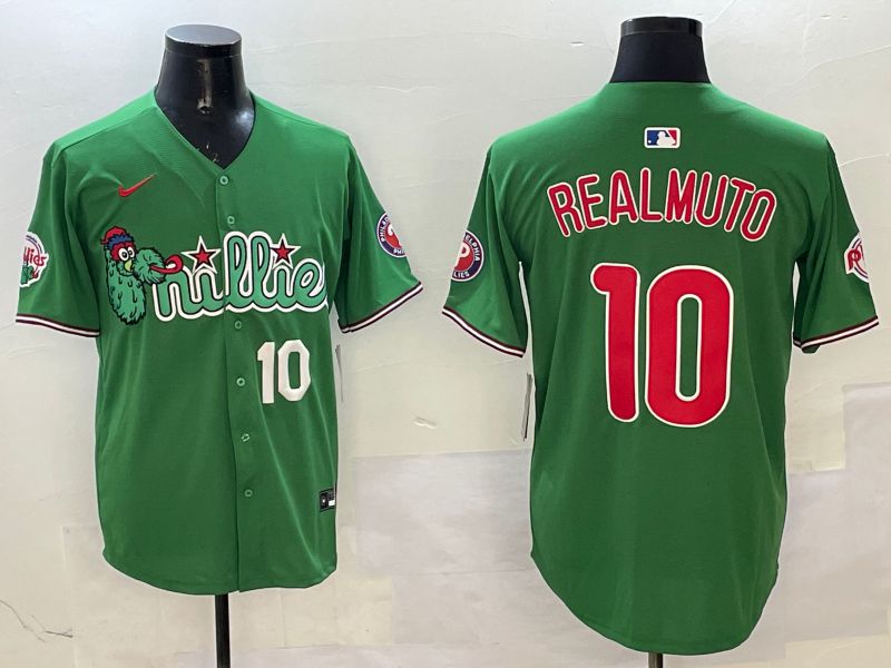 Men Philadelphia Phillies #10 Realmuto Green Three generations Joint Name Game 2025 Nike MLB Jersey style 2